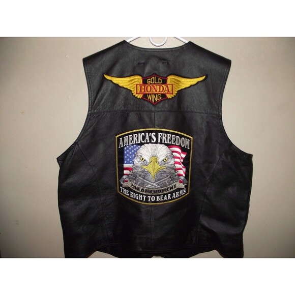 Men Leather Biker Vest Honda Gold Wing 2nd Amendment Eagle USA Patriotic XXL - Picture 1 of 11